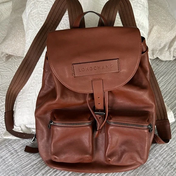 Longchamp 3D Cognac Brown Leather Backpack - Picture 4 of 10
